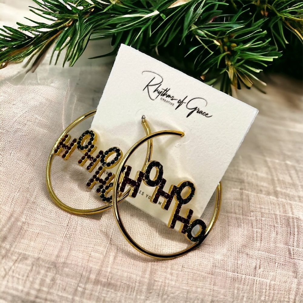 Ho Ho Ho-liday Sparkle: Festive Gold, Red & Green Glitter Hoops! NWT - Picture 1 of 4